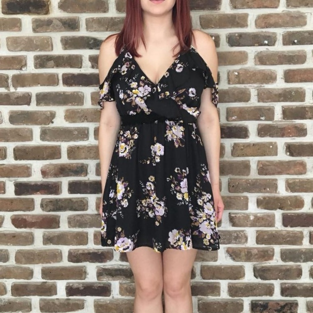 Purple Snow Black Floral Mini Party Dress Sz M - Picture 4 of 5